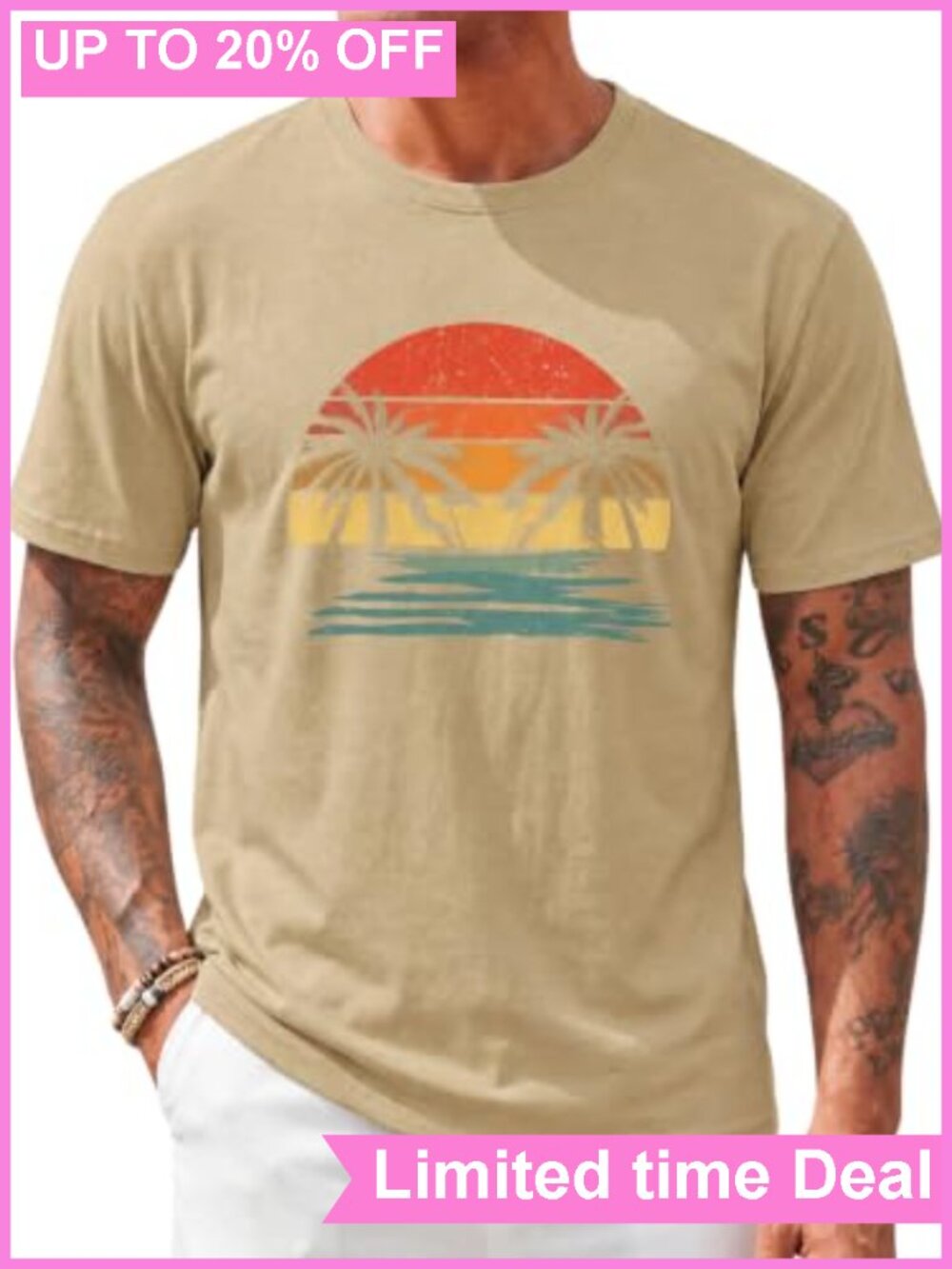 Men's Casual Short Sleeve Graphic Palm Tree Print Crewneck T-Shirt